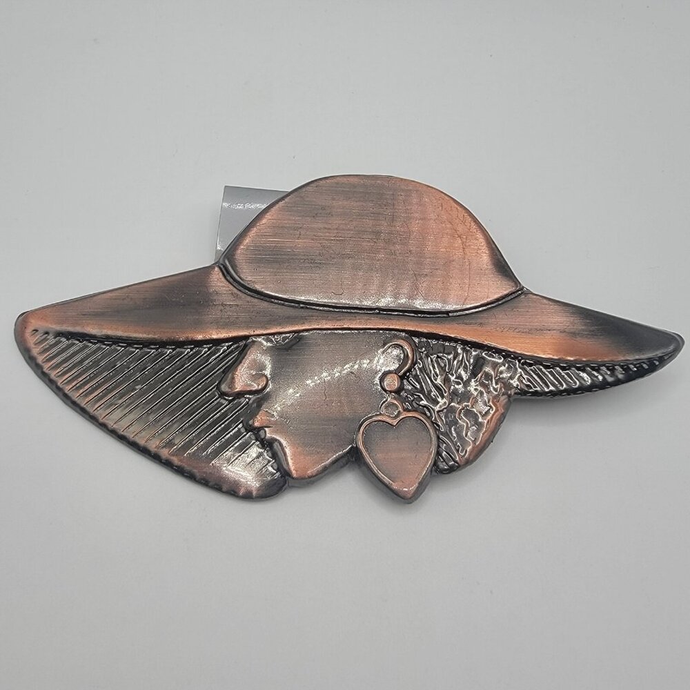 VTG 80s Large Copper Tone Brooch Pin High Fashion Lady Hat Made in Korea‎